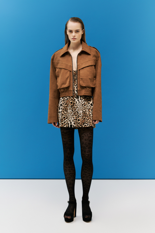 CROPPED SYNTHETIC SUEDE JACKET