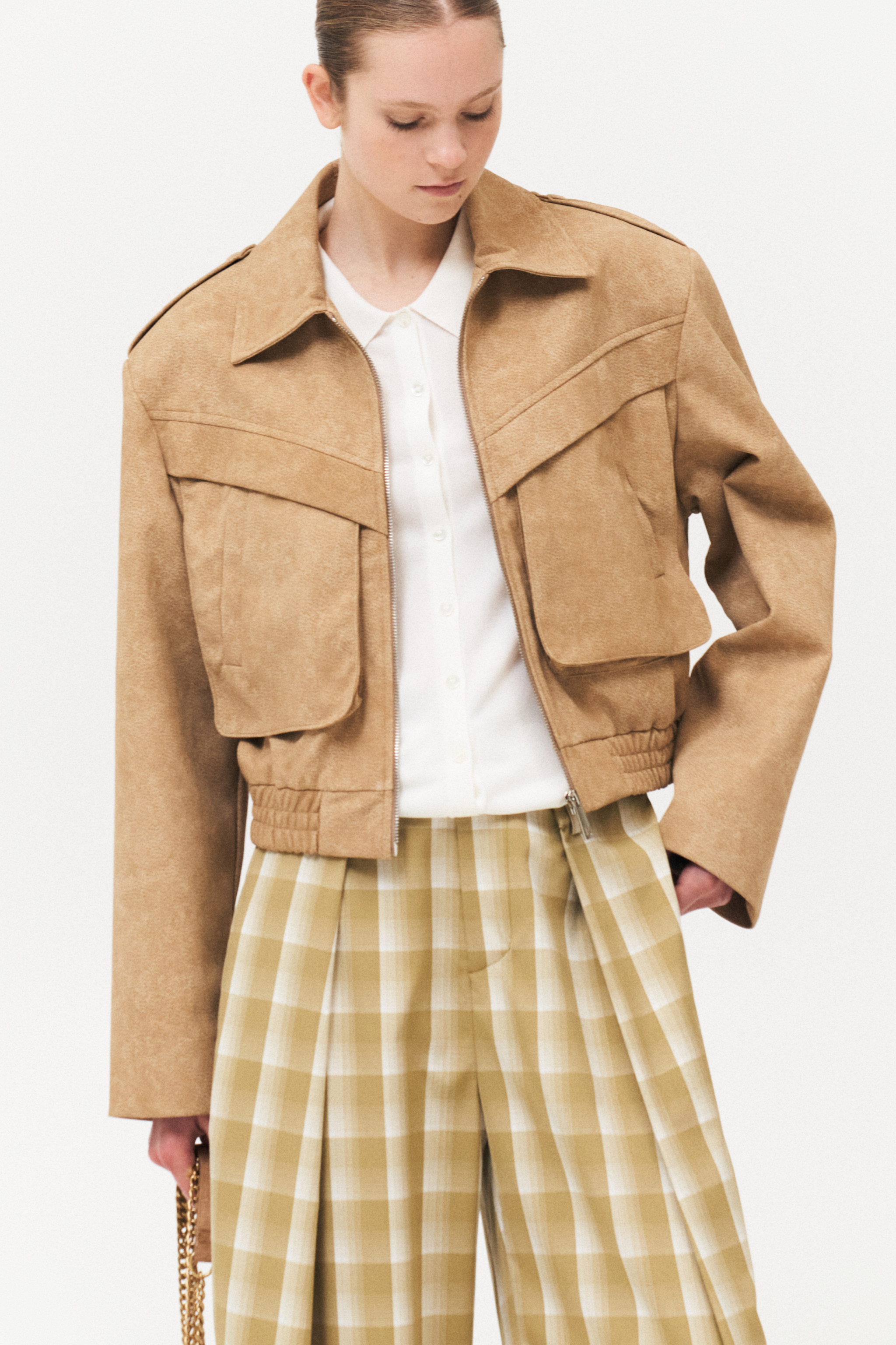 CROPPED SYNTHETIC SUEDE JACKET