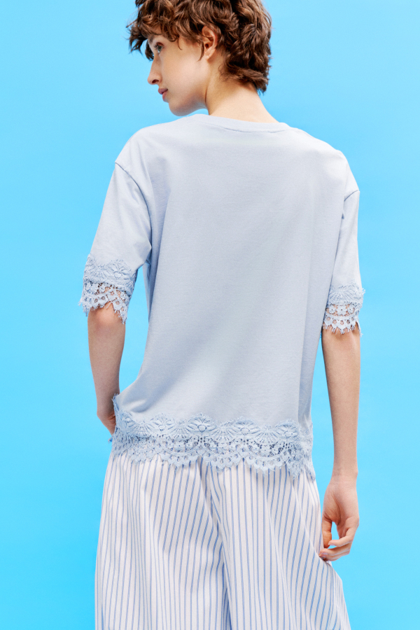 T-SHIRT WITH FLORAL LACE INSERTS