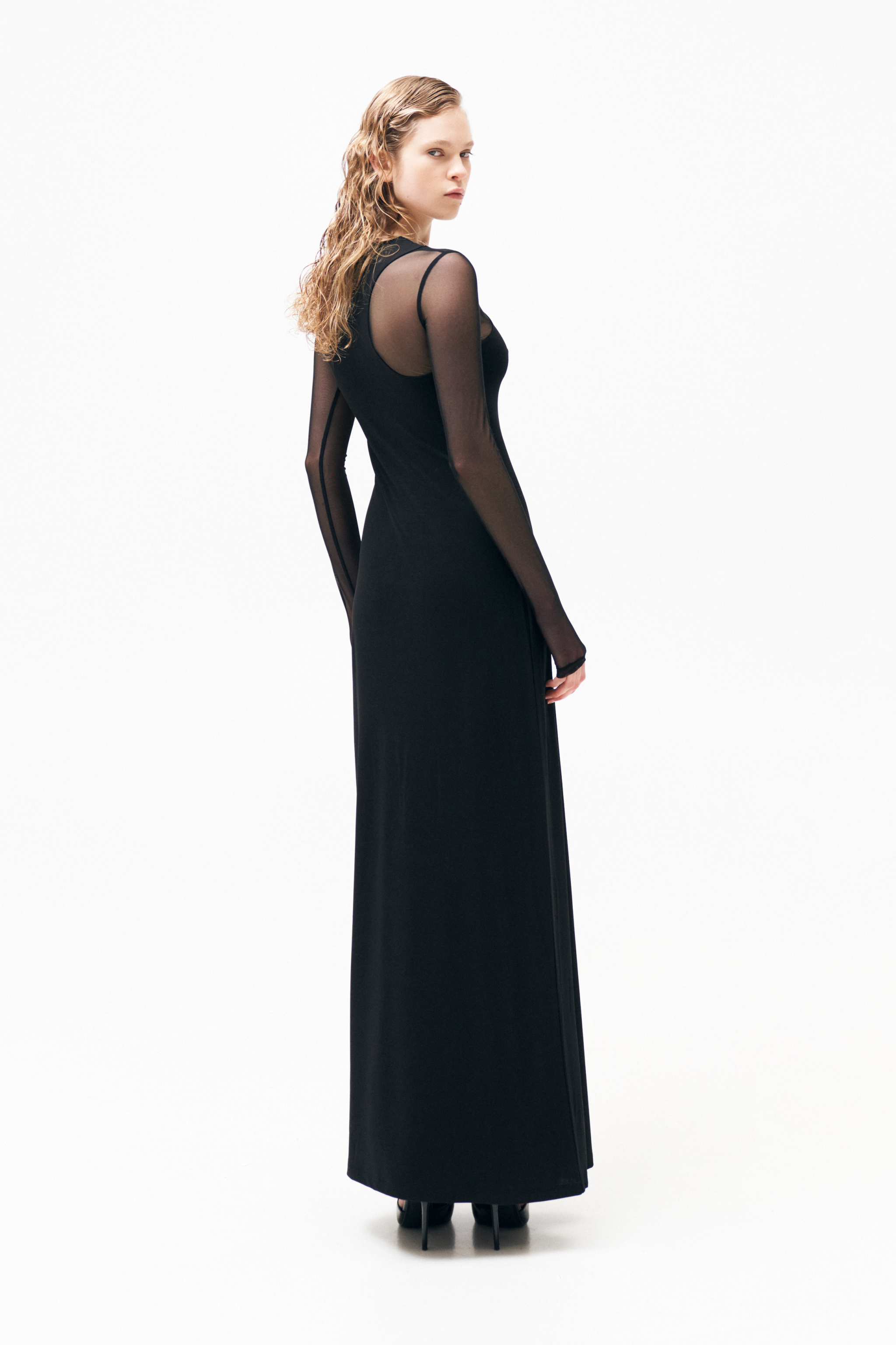 LONG DRESS WITH TULLE INSERTS