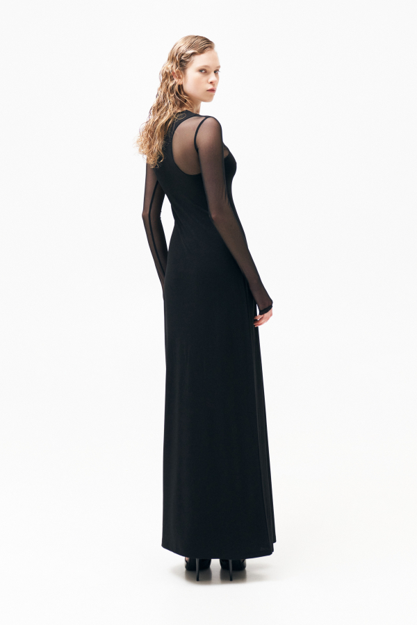 LONG DRESS WITH TULLE INSERTS