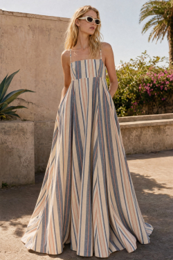LONG DRESS WITH FLOWER BROOCH